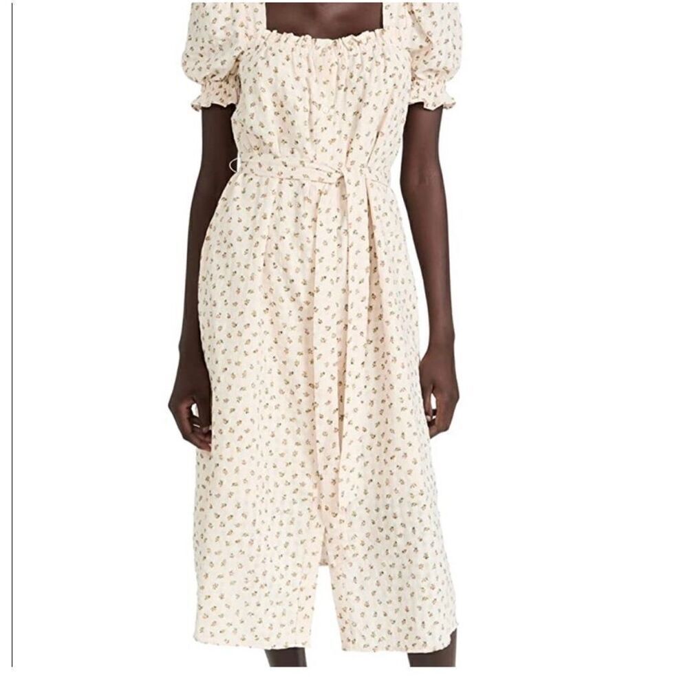 English Factory S Puff Sleeve Midi Dress Yellow Microfloral Cottagecore Milkmaid - Picture 1 of 14